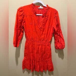 New Orange Ruffled Long Sleeve Mini Dress Women’s Small